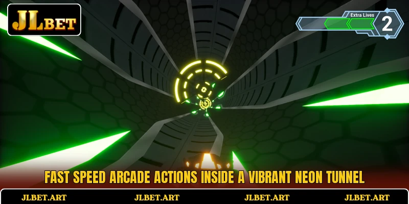 Fast speed arcade actions inside a vibrant neon tunnel