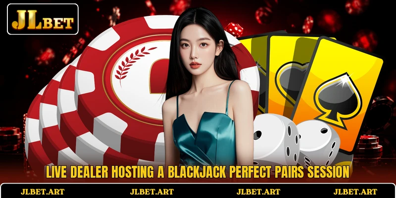 Live dealer hosting a Blackjack Perfect Pairs session